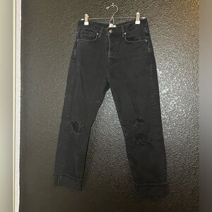 Free People We The Free Bren Boyfriend Black Distressed Cuffed Jeans